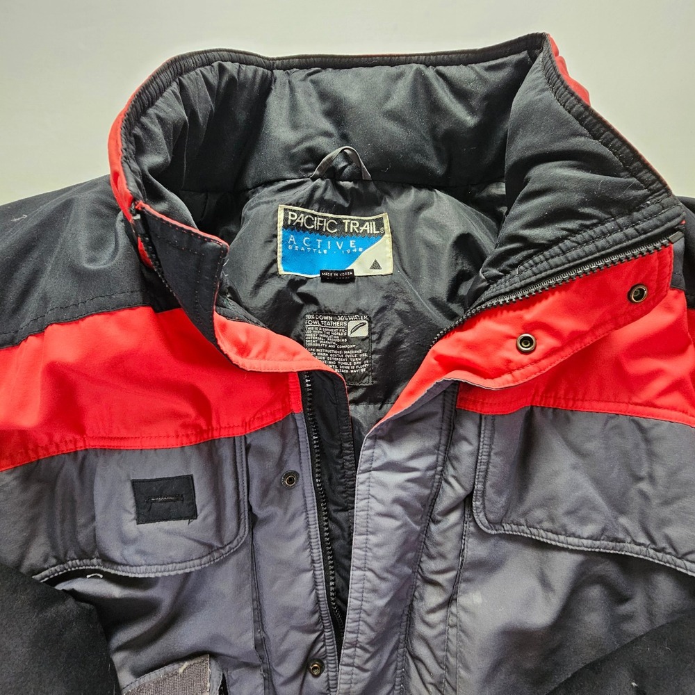 Pacific Trail Active Mens Red Grey Black Down Puffer Jacket Large Vintage 1945